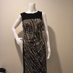 NWT Chaps Abstract Print Sheath Dress Black Gold Chain M
